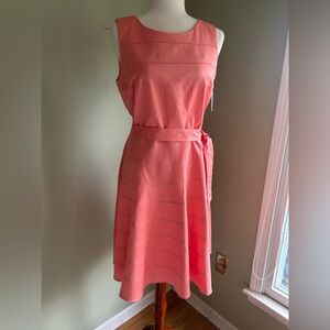 NWT Marc by Andrew Marc sleeveless dress in melon/peach color with belt. Size 8